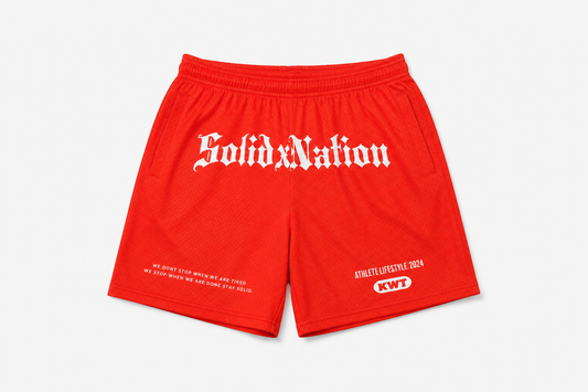 Red mesh short